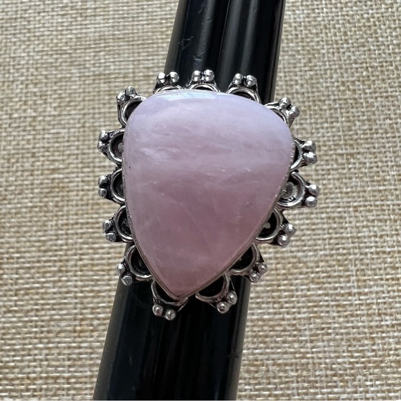 New Rose Quartz Crystal Stone Silver Overlay Ring Size 7.25 - Picture 7 of 7